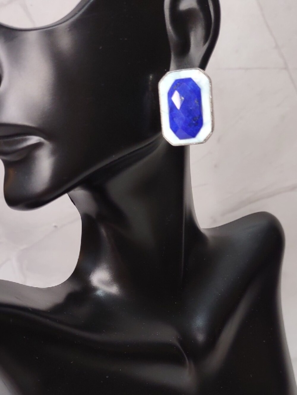 Lapis Lazuli/Amazonite/Sterling Silver Octagon Stud Earrings